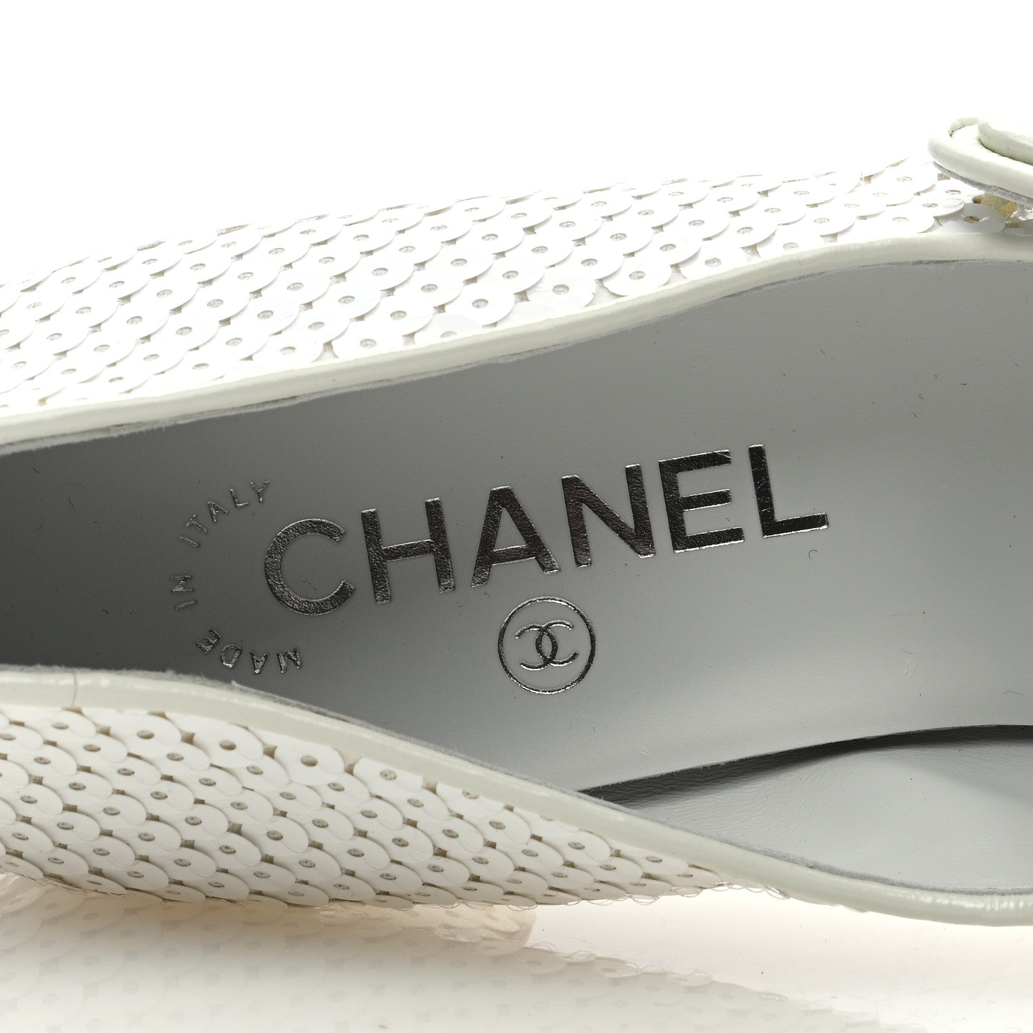 Chanel Calfskin Sequin Mary Janes Pumps 39 White 8 of 8
