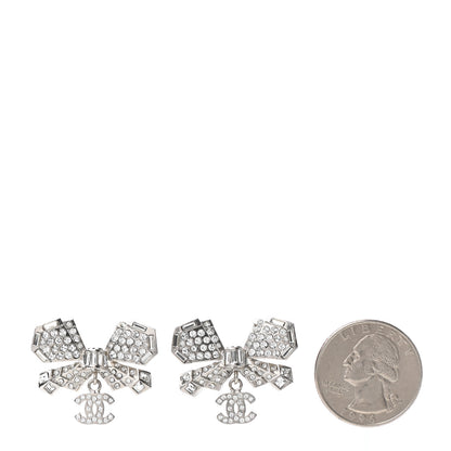 Chanel Crystal CC Bow Dangle Earrings Silver 2 of 4