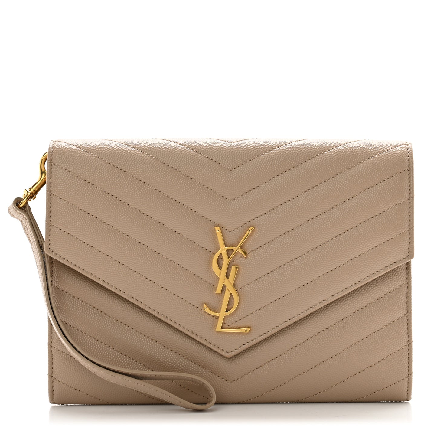 Grain De Poudre Matelasse Chevron Monogram Envelope Clutch Dark Beige