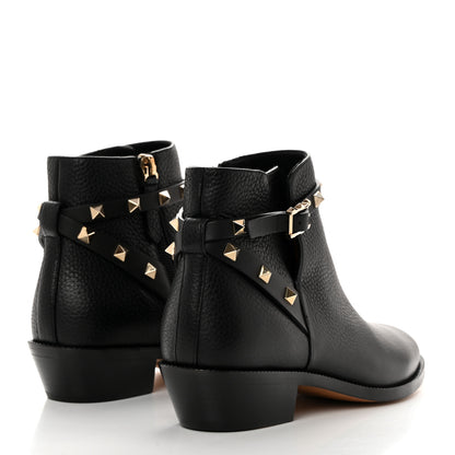 Valentino Garavani Grained Calfskin Rockstud Single Buckle 35mm Cowboy Ankle Boots 36.5 Black 4 of 11