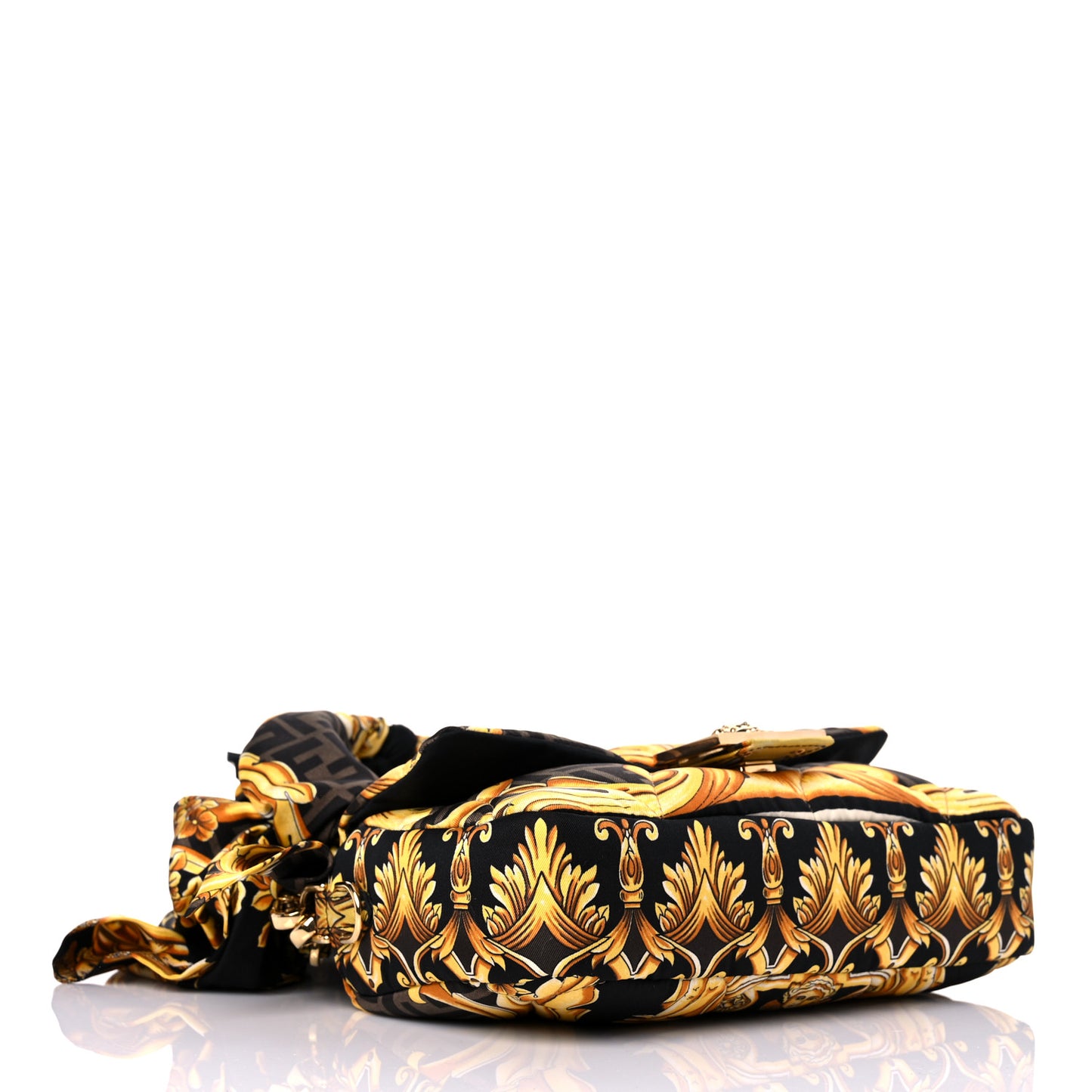 X VERSACE Silk Fendace FF Baroque Quilted Scarf Baguette Black Gold