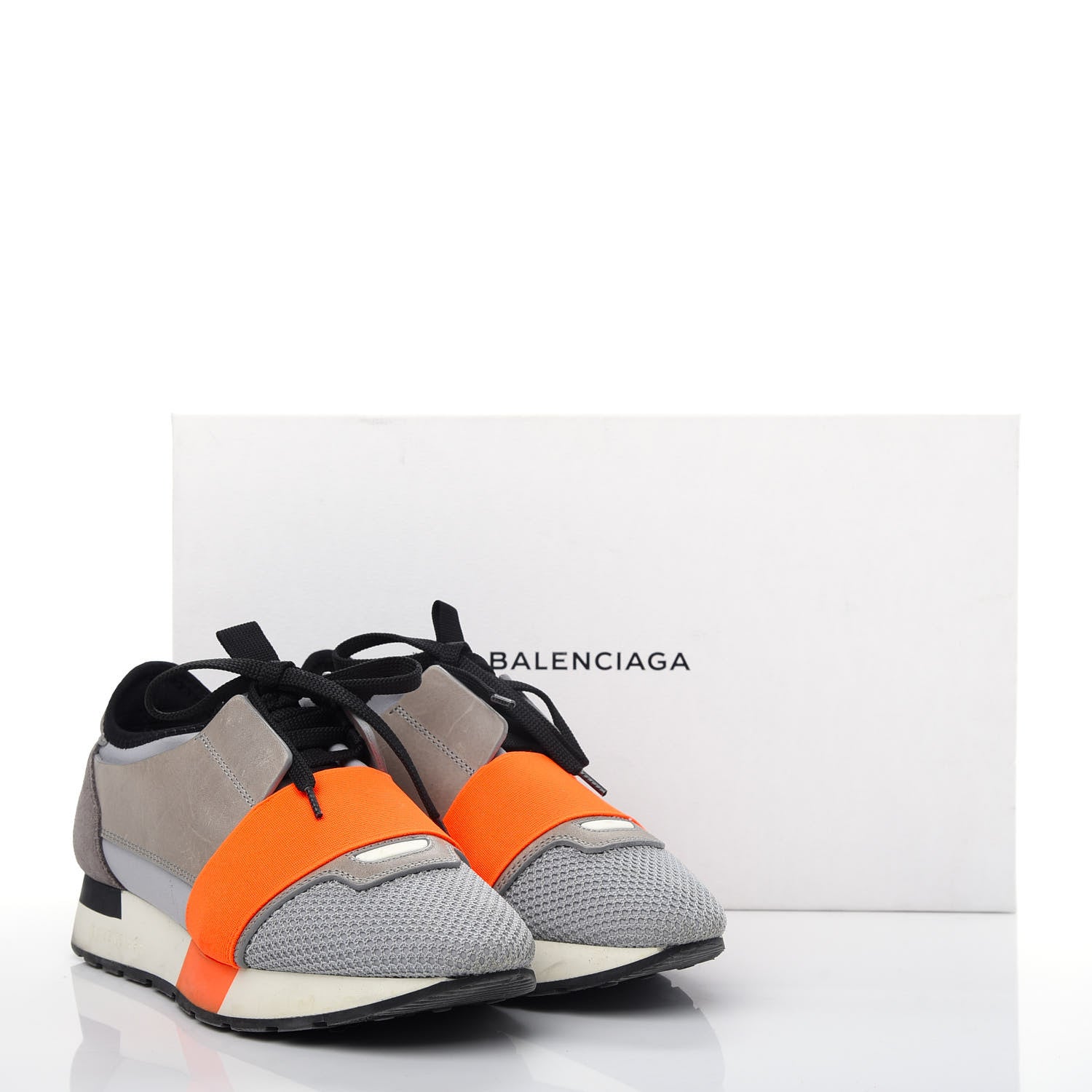 Balenciaga Calfskin Neoprene Mesh Womens Race Runner Sneakers 35 Grey Orange 10 of 10