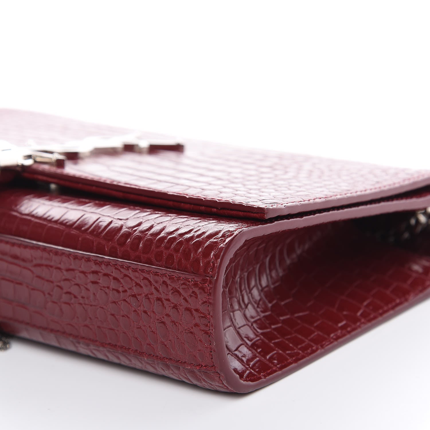 Saint Laurent Calfskin Crocodile Embossed Medium Classic Monogram Kate Tassel Satchel Dark Red 9 of 9