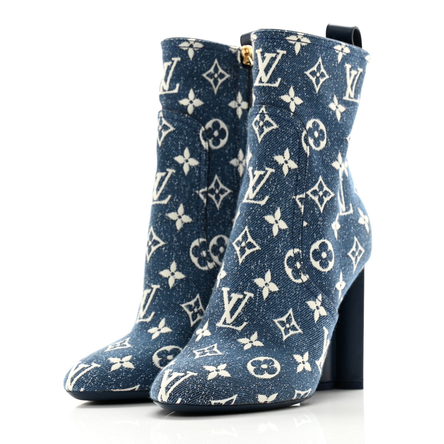 Denim Monogram Silhouette Ankle Boots 37 Navy Blue
