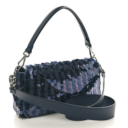 Fendi Sequin Paillettes Vitello Grace Striped Baguette Dark Blue Lunai 2 of 10