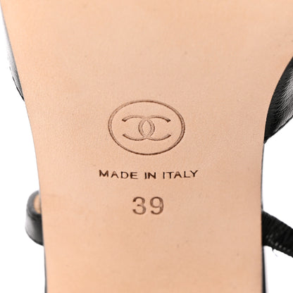 Chanel Goatskin Grosgrain Cap Toe CC Slingback Sandals 39 Black 6 of 13