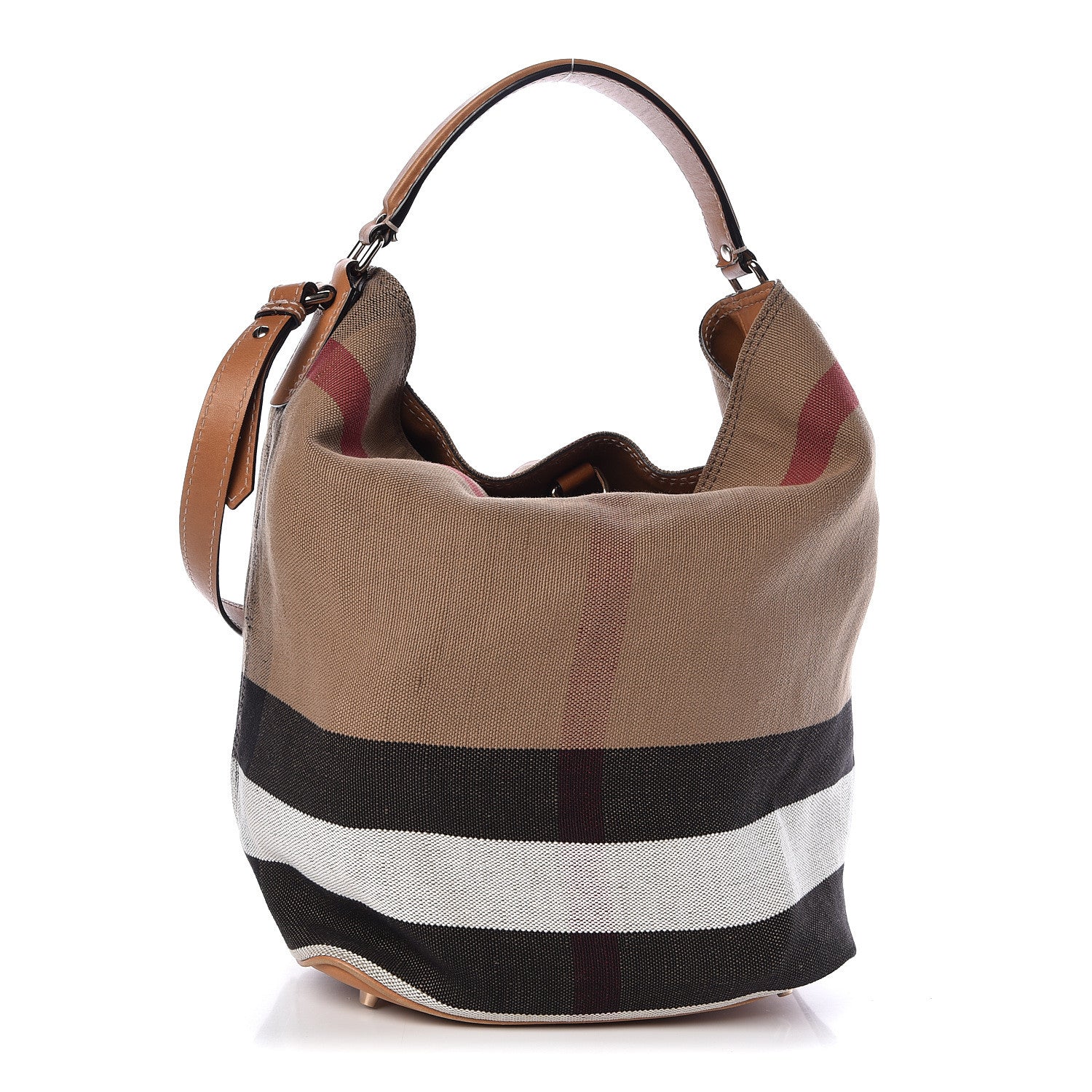 Burberry Canvas Mega Check Medium Ashby Hobo Saddle Brown 1 of 10