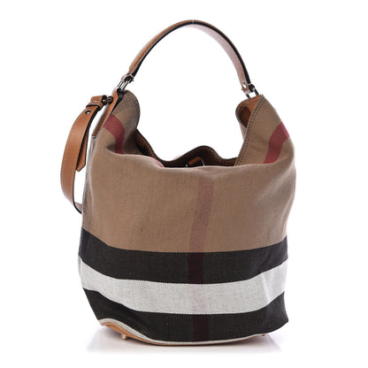 Burberry Canvas Mega Check Medium Ashby Hobo Saddle Brown 1 of 10