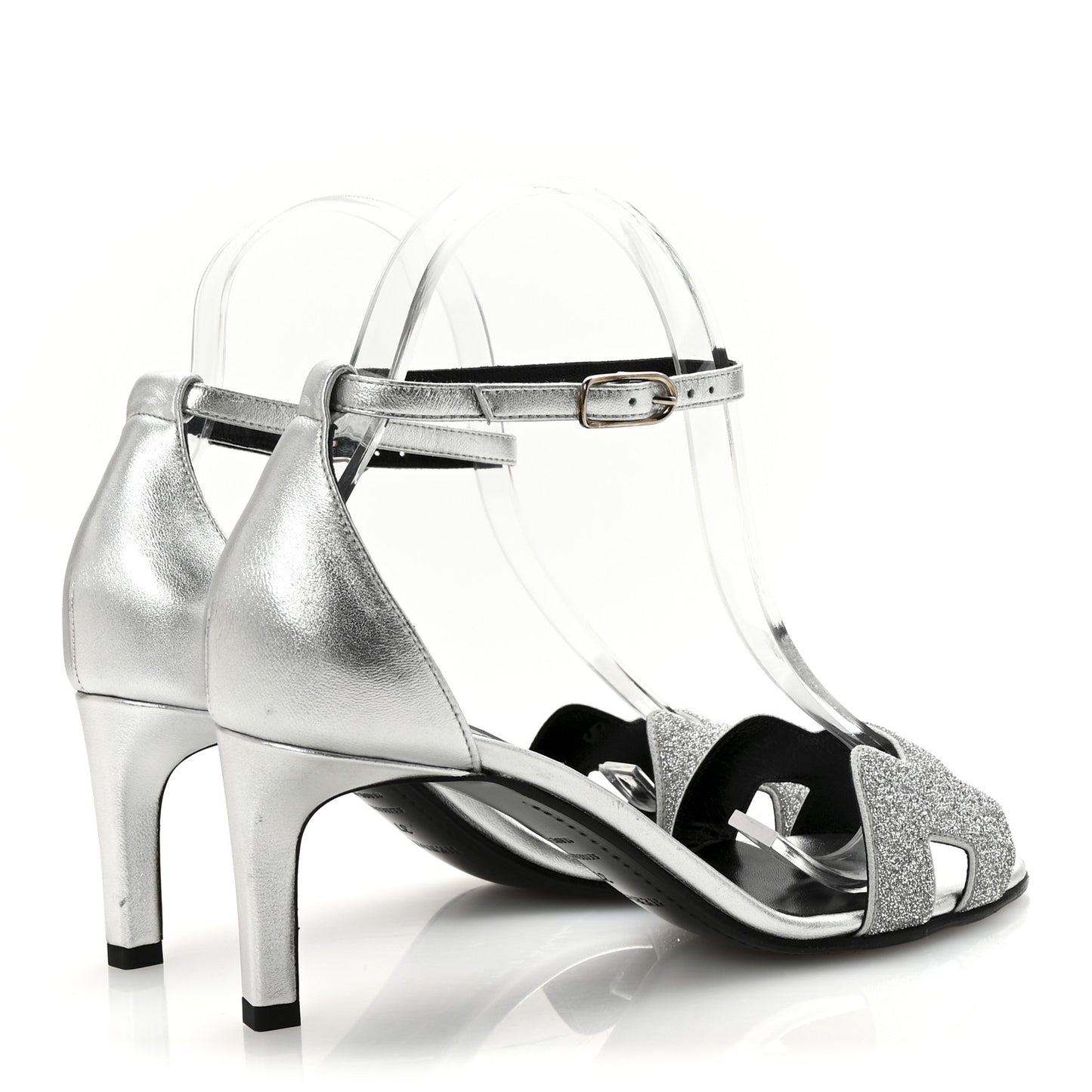 Metallic Lambskin Crystal Powder Premiere 70 Sandals 37 Gris Argente