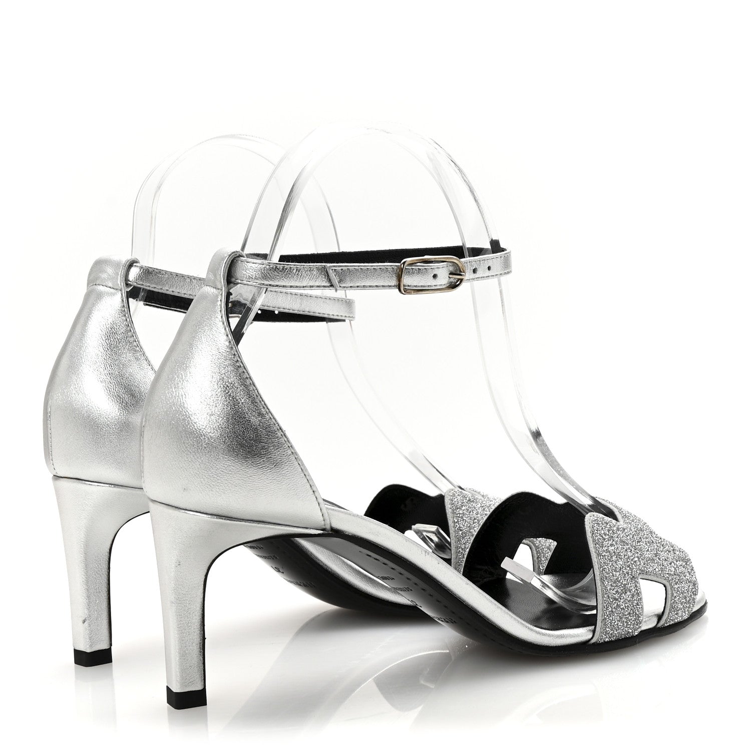 Hermes Metallic Lambskin Crystal Powder Premiere 70 Sandals 37 Gris Argente 5 of 8
