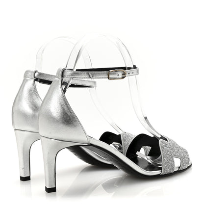 Hermes Metallic Lambskin Crystal Powder Premiere 70 Sandals 37 Gris Argente 5 of 8