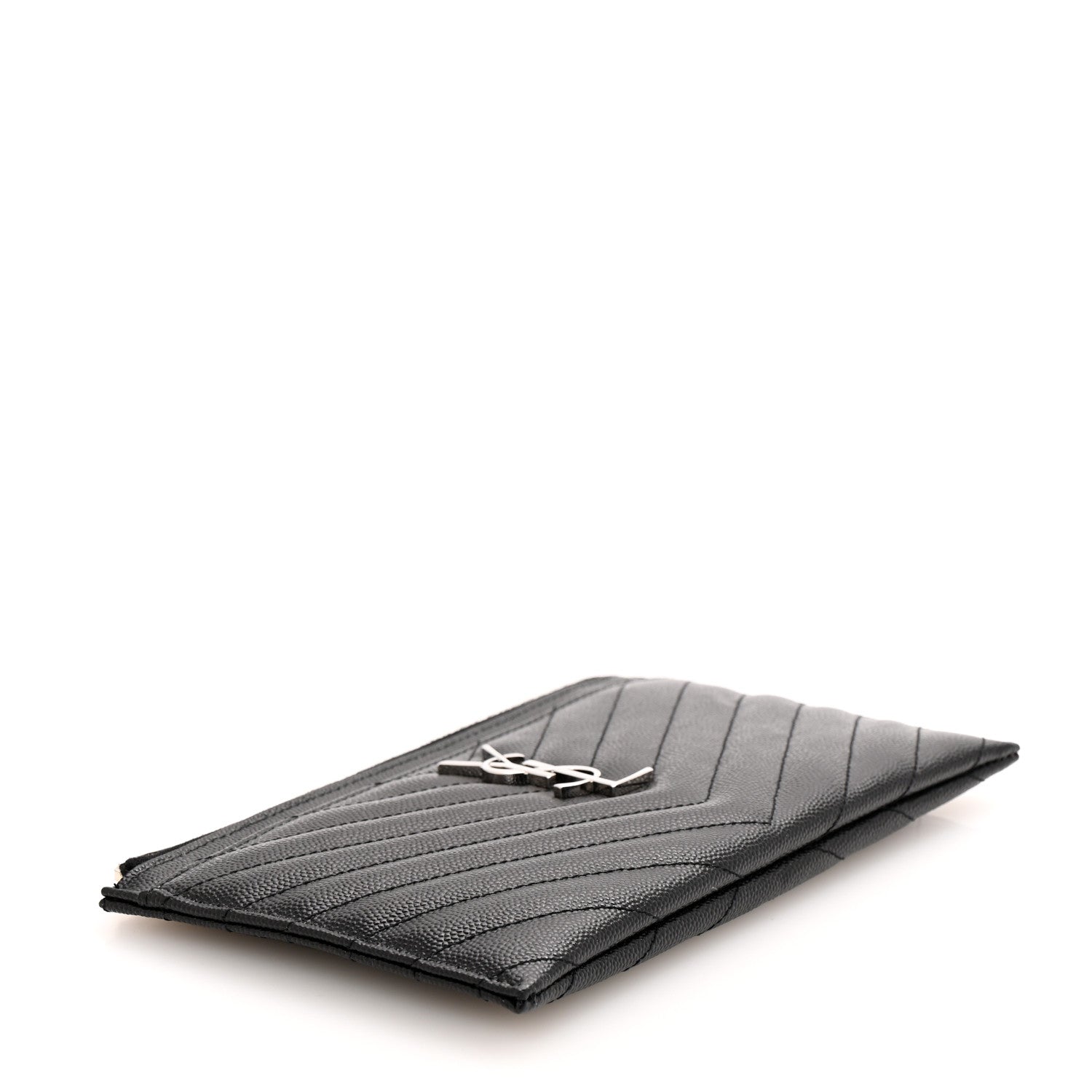 Saint Laurent Grain De Poudre Chevron Monogram Bill Pouch Black 4 of 7