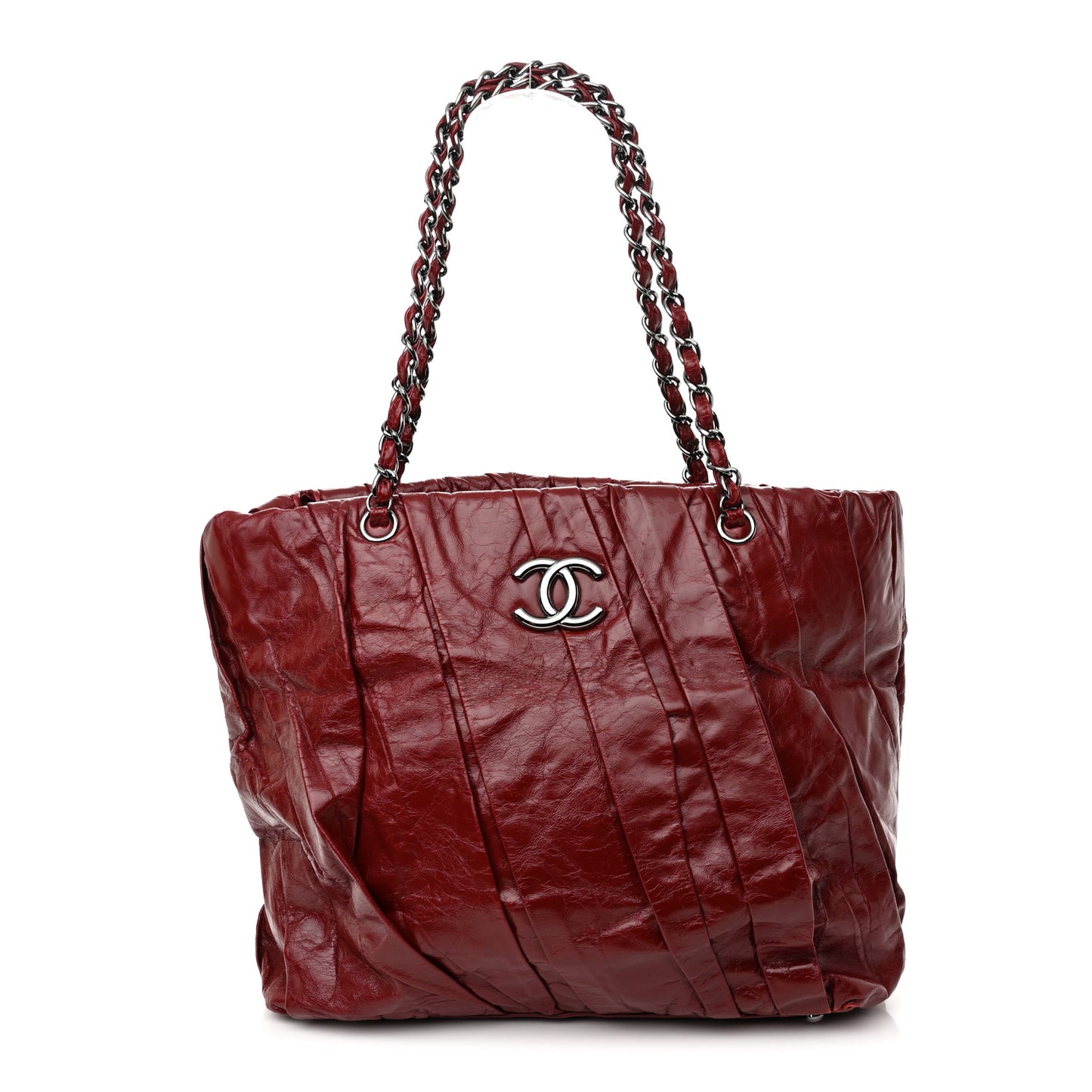 Glazed Calfskin Twisted Large Tote Red