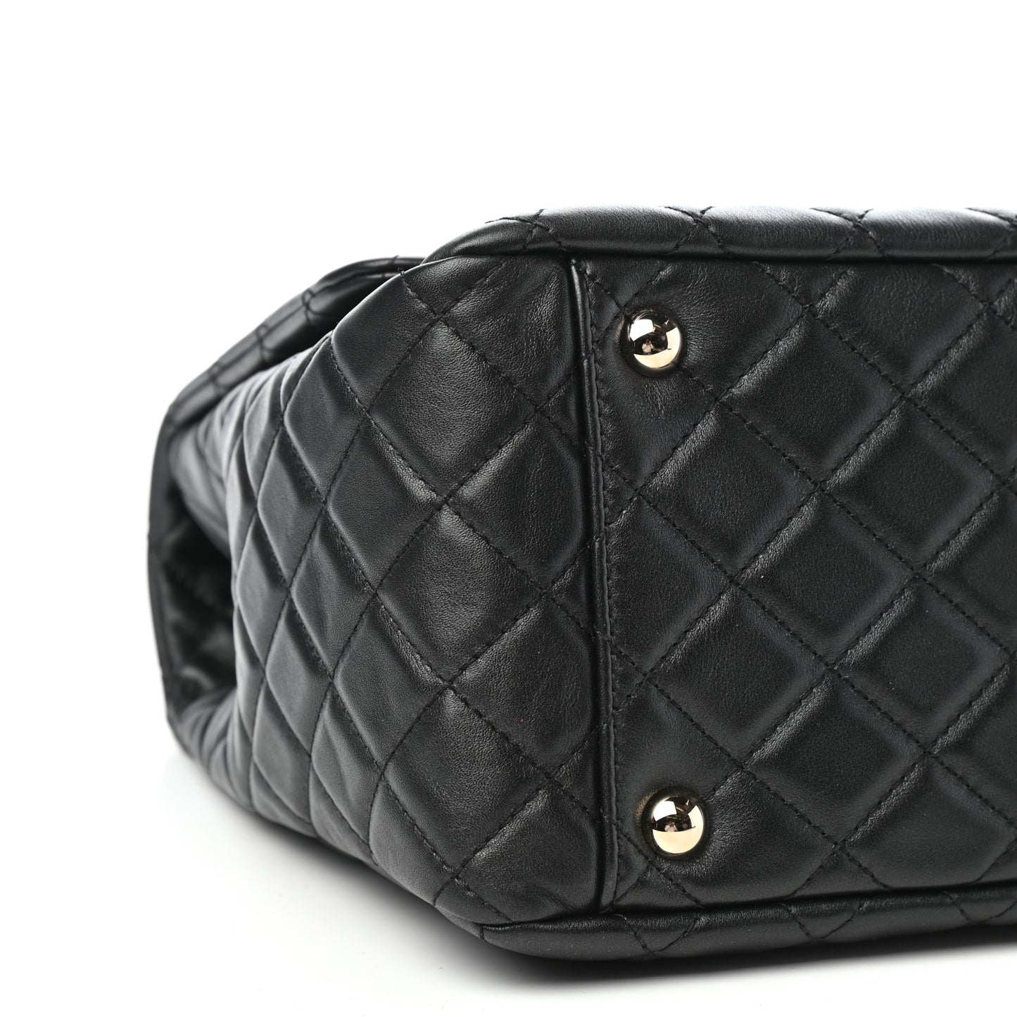 Metallized Calfskin Quilted XXL Travel Flap Bag Black