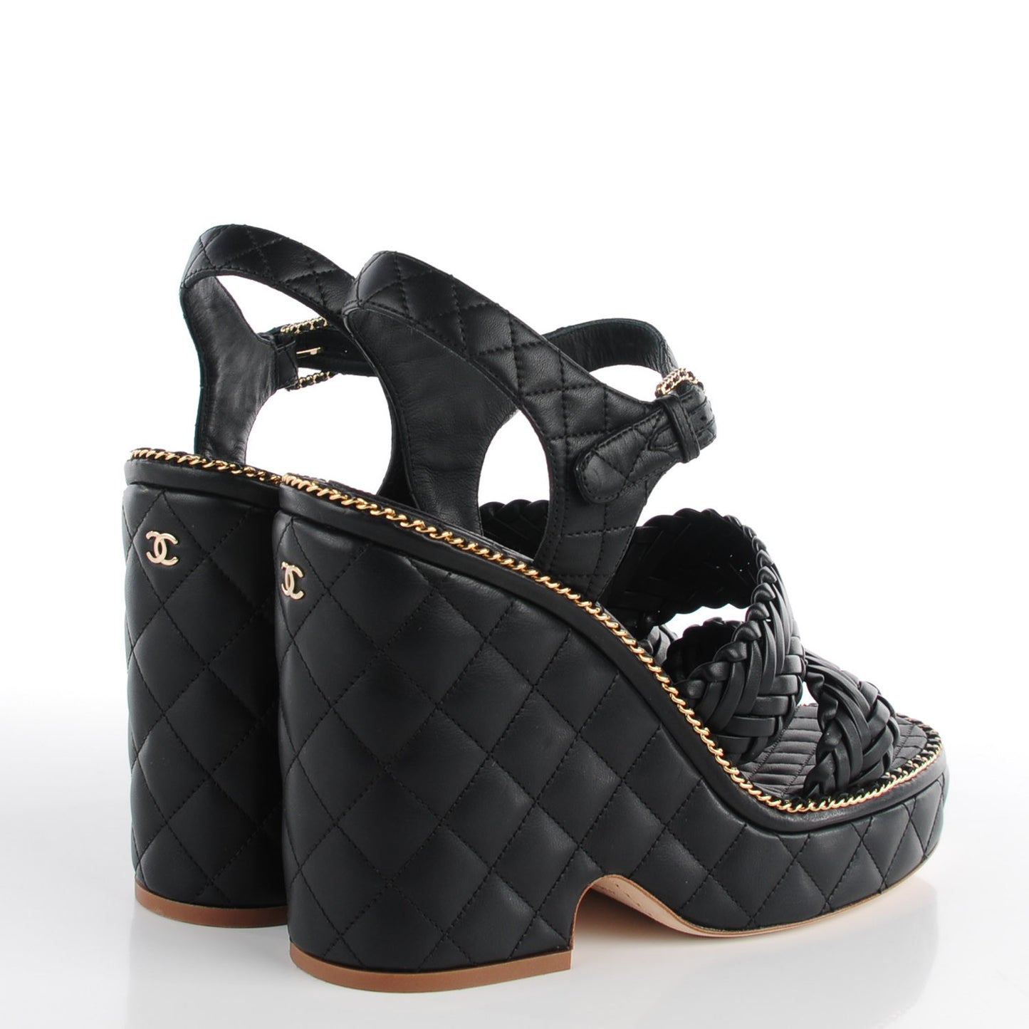Calfskin Quilted Chain Sandals Black 39.5