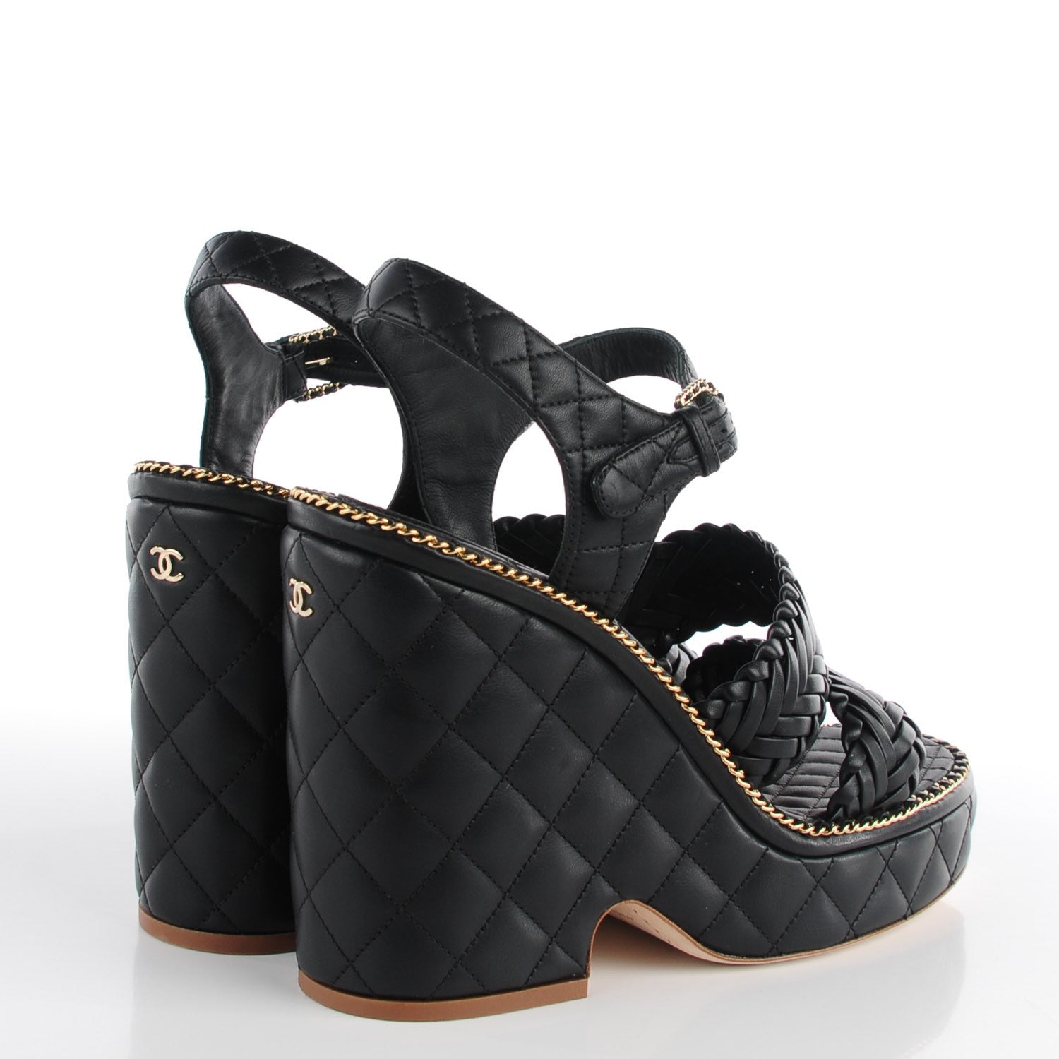Chanel Calfskin Quilted Chain Sandals Black 39.5 4 of 8