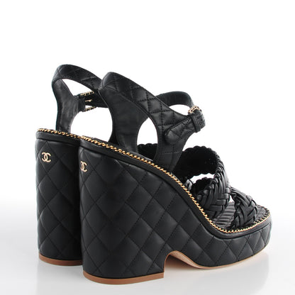 Chanel Calfskin Quilted Chain Sandals Black 39.5 4 of 8