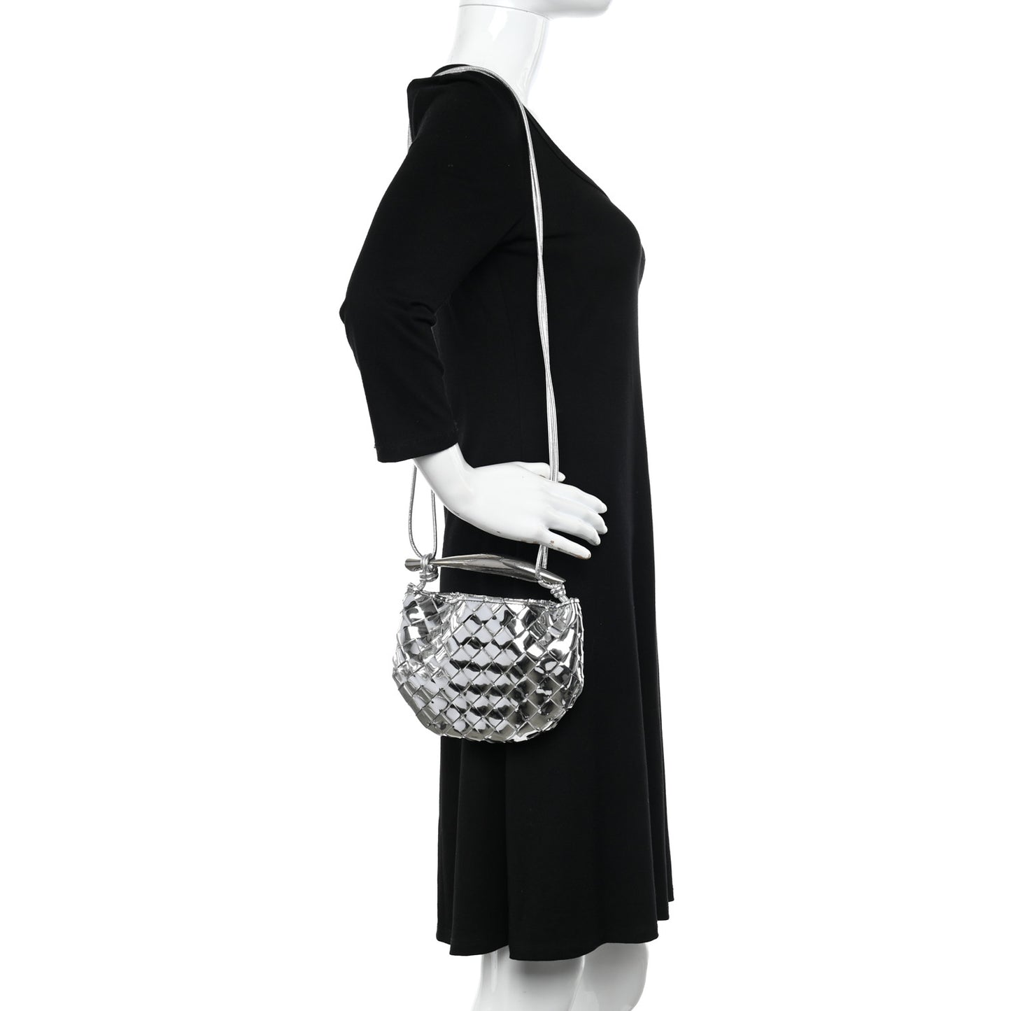 Mirror Laminated Nappa Intrecciato Mini Sardine Bag Silver