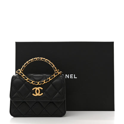 Chanel Lambskin Quilted Chain Top Handle Clutch With Chain Black 14 of 14