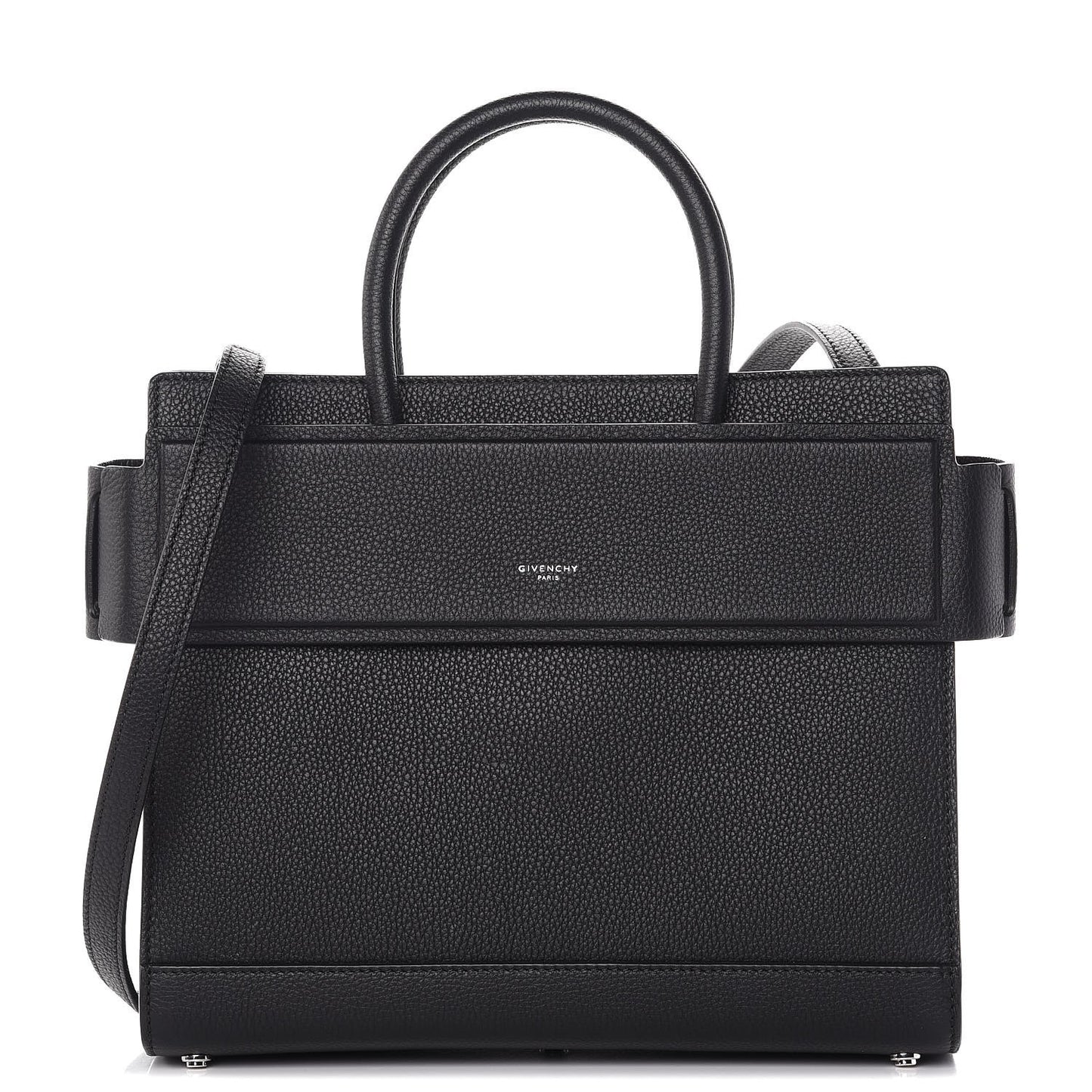 Grained Calfskin Small Horizon Satchel Black