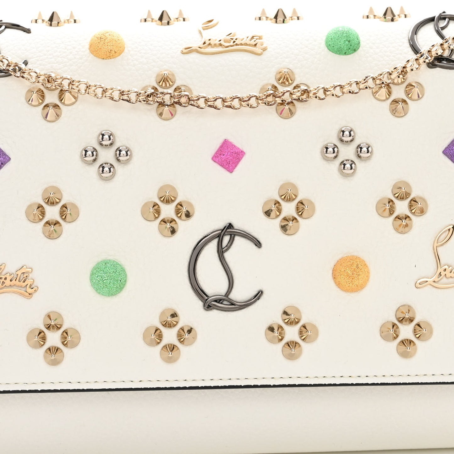 Calfskin Spikes Loubinthesky Paloma Clutch White
