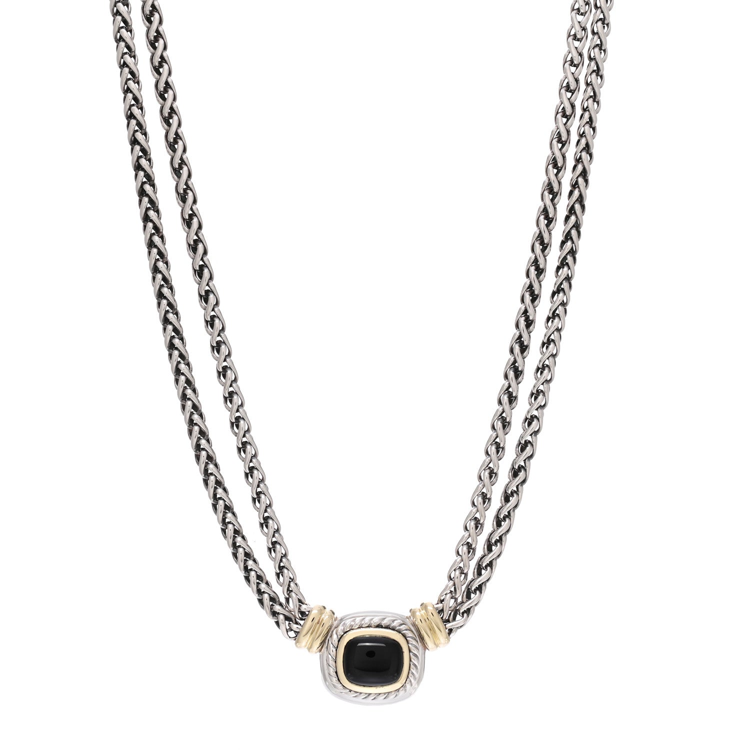 David Yurman Sterling Silver 14K Yellow Gold Black Onyx Double Wheat Chain Necklace 1 of 5