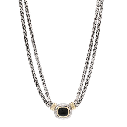 David Yurman Sterling Silver 14K Yellow Gold Black Onyx Double Wheat Chain Necklace 1 of 5