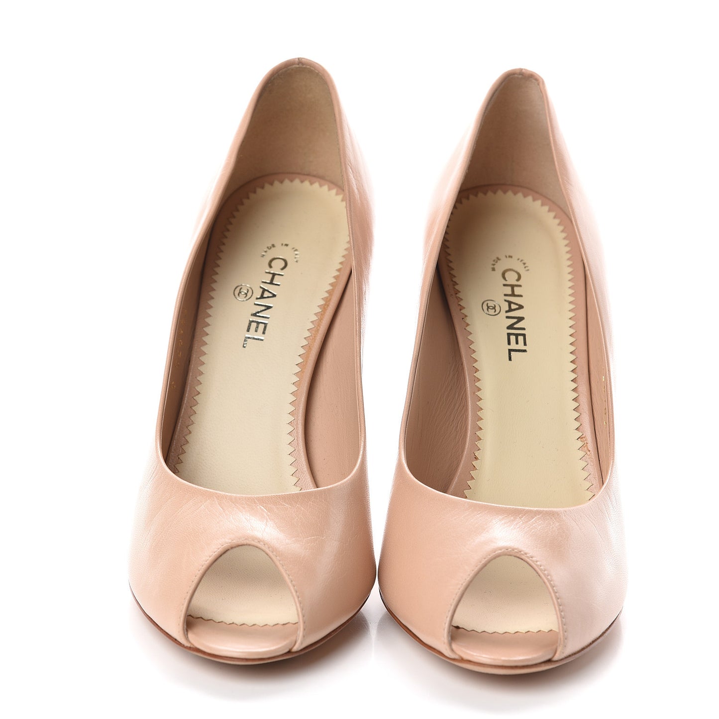 Lambskin Pearl Peep Toe Pumps 38 Light Beige