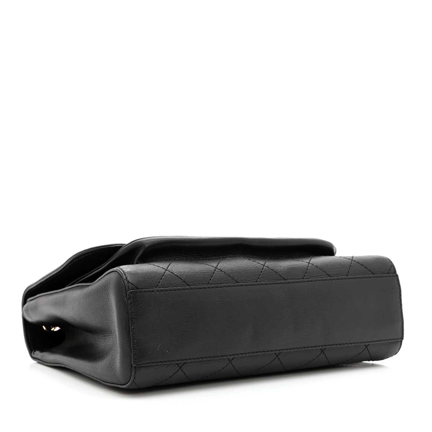 Calfskin Stitched Medium Covered CC Flap Bag Black