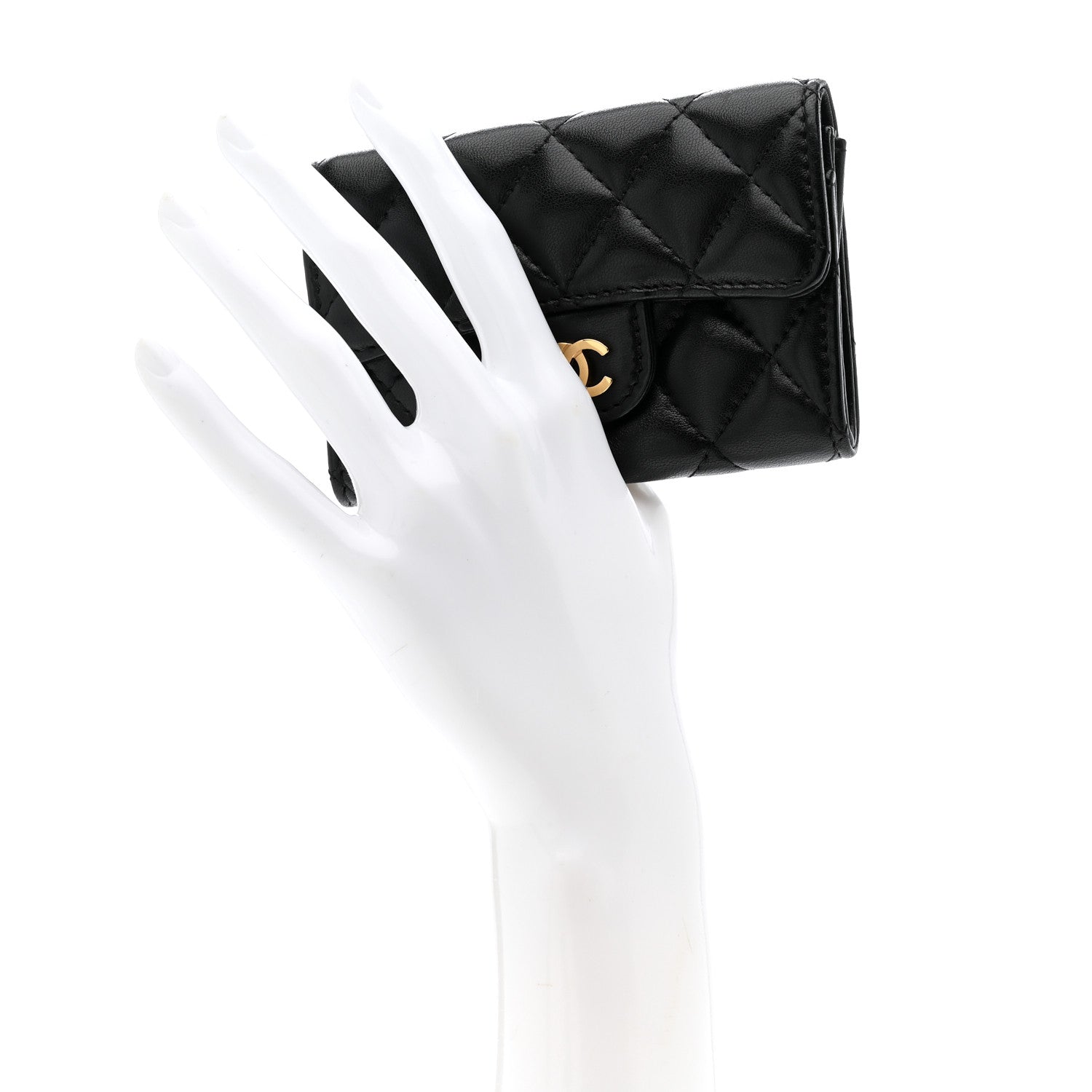 Chanel Lambskin Quilted Flap Card Holder Wallet Black 2 of 9