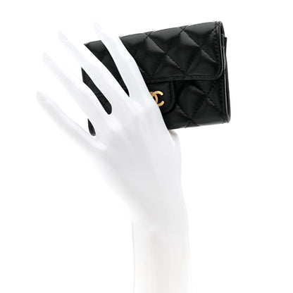 Chanel Lambskin Quilted Flap Card Holder Wallet Black 2 of 9