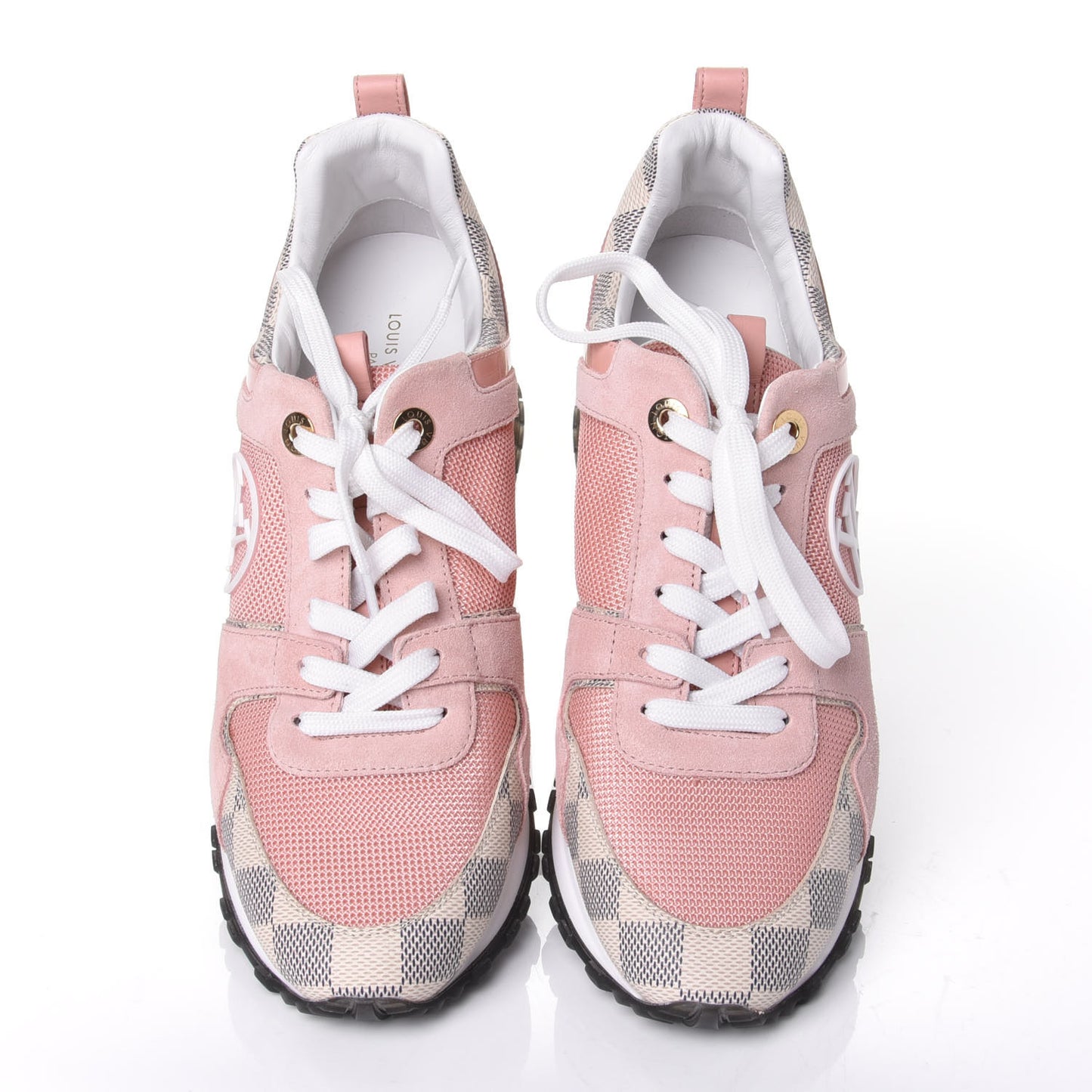 Suede Damier Azur Run Away Sneakers 37.5 Pink