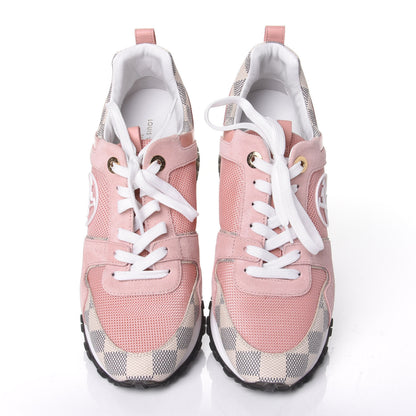 Louis Vuitton Suede Damier Azur Run Away Sneakers 37.5 Pink 5 of 11