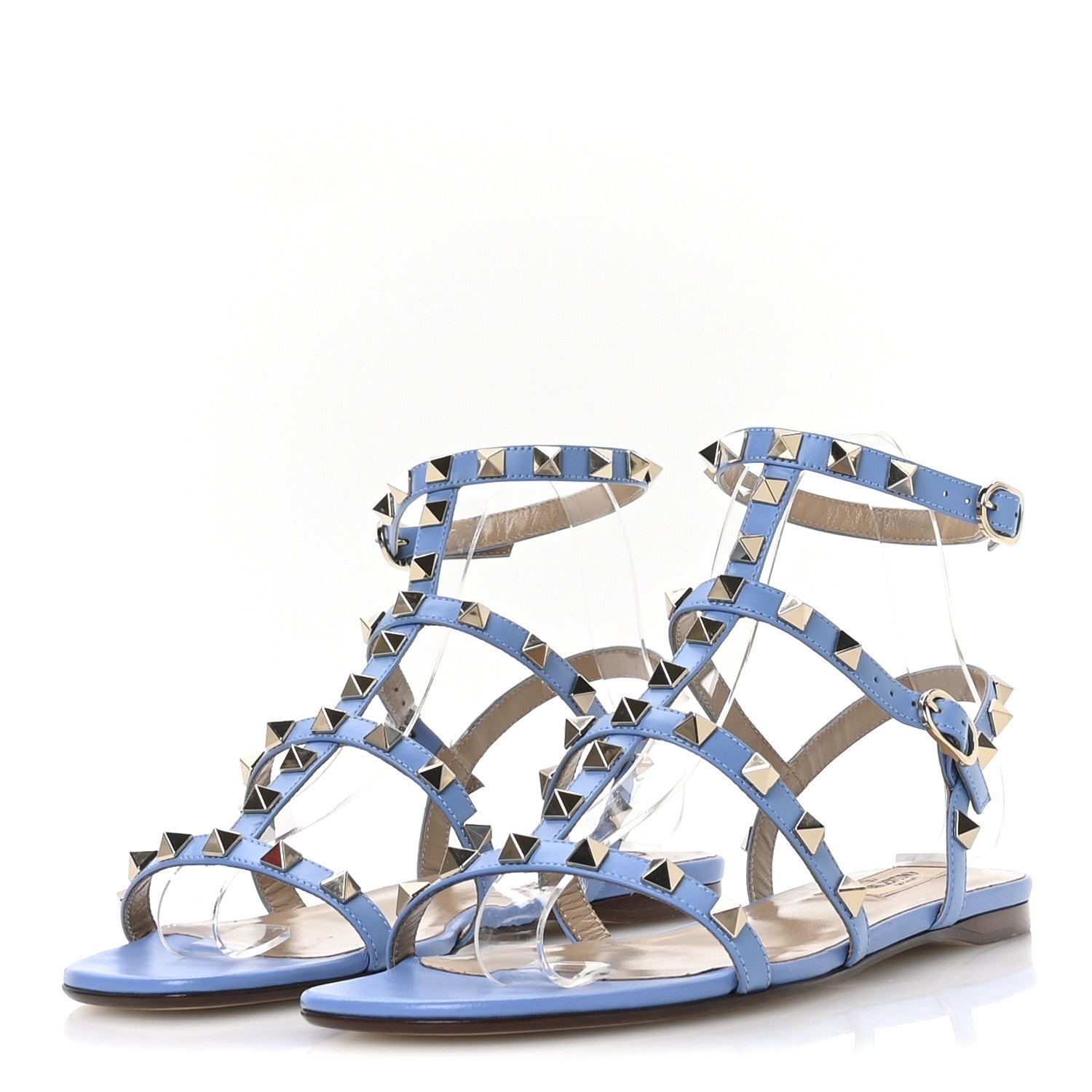 Valentino Garavani Calfskin Rockstud Gladiator Flat Sandals 36 Denim 4 of 10