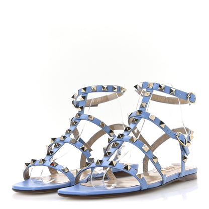 Valentino Garavani Calfskin Rockstud Gladiator Flat Sandals 36 Denim 4 of 10