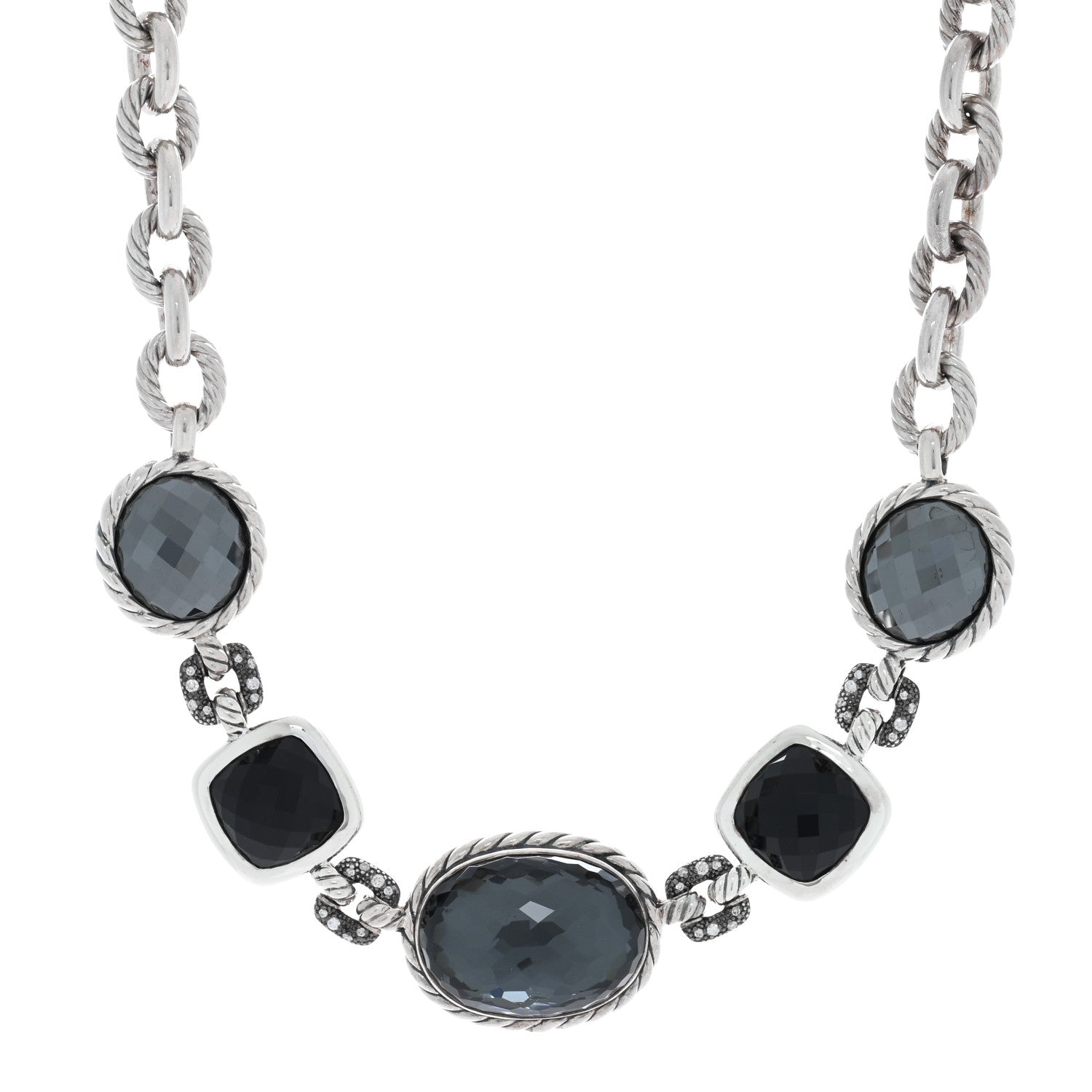 David Yurman Sterling Silver Diamond Black Orchid Black Onyx Hematine Link Necklace 1 of 4