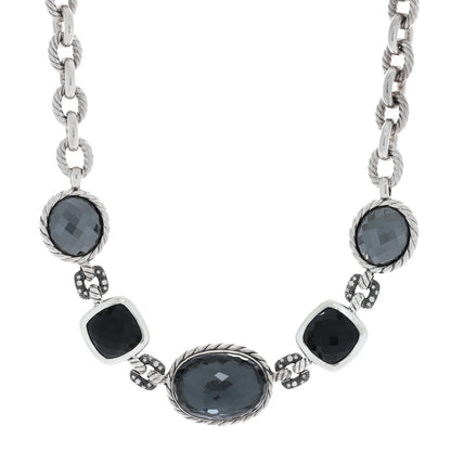 David Yurman Sterling Silver Diamond Black Orchid Black Onyx Hematine Link Necklace 1 of 4