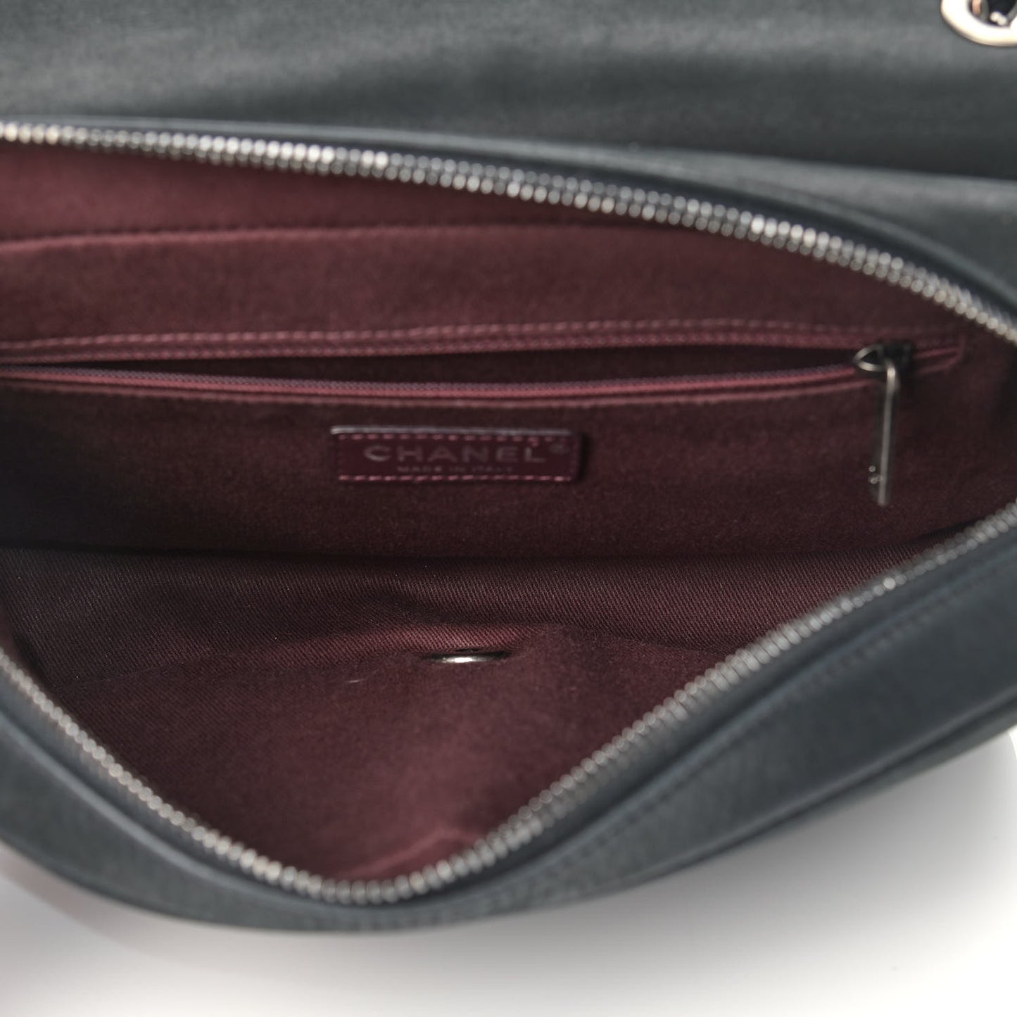 Glazed Calfskin Quilted Medium Day Trip Flap Black