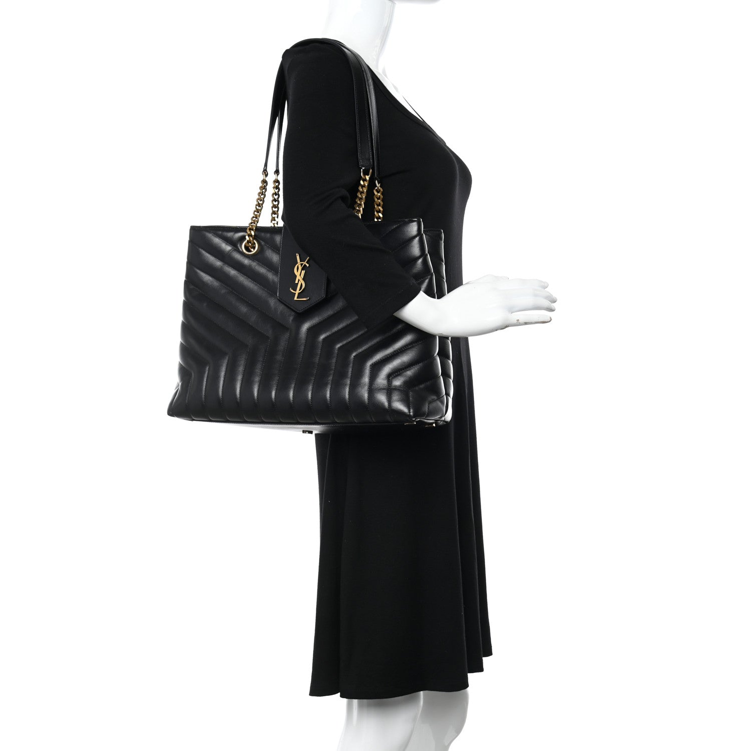 Saint Laurent Calfskin Y Quilted Monogram Large Loulou Shopper Black 2 of 17