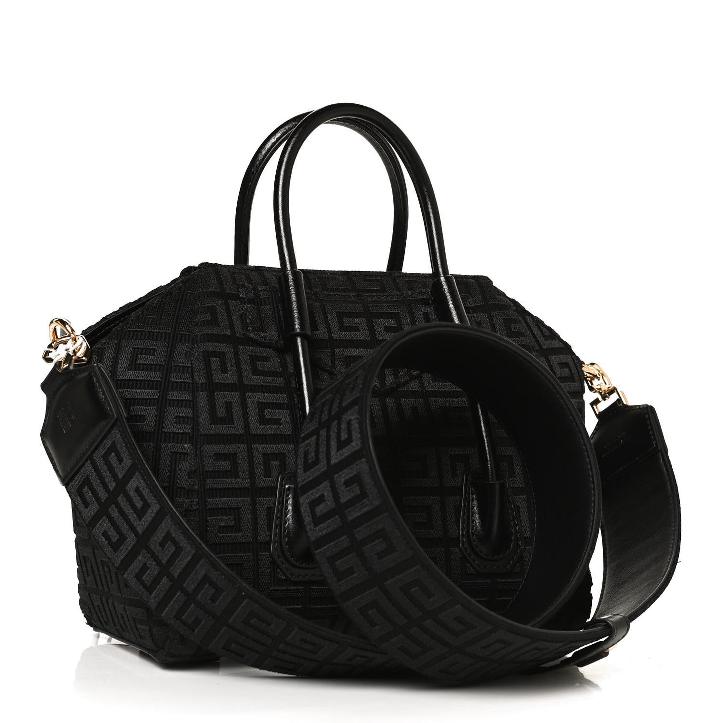 Embroidered Canvas Mini Lock Antigona Shoulder Bag Black