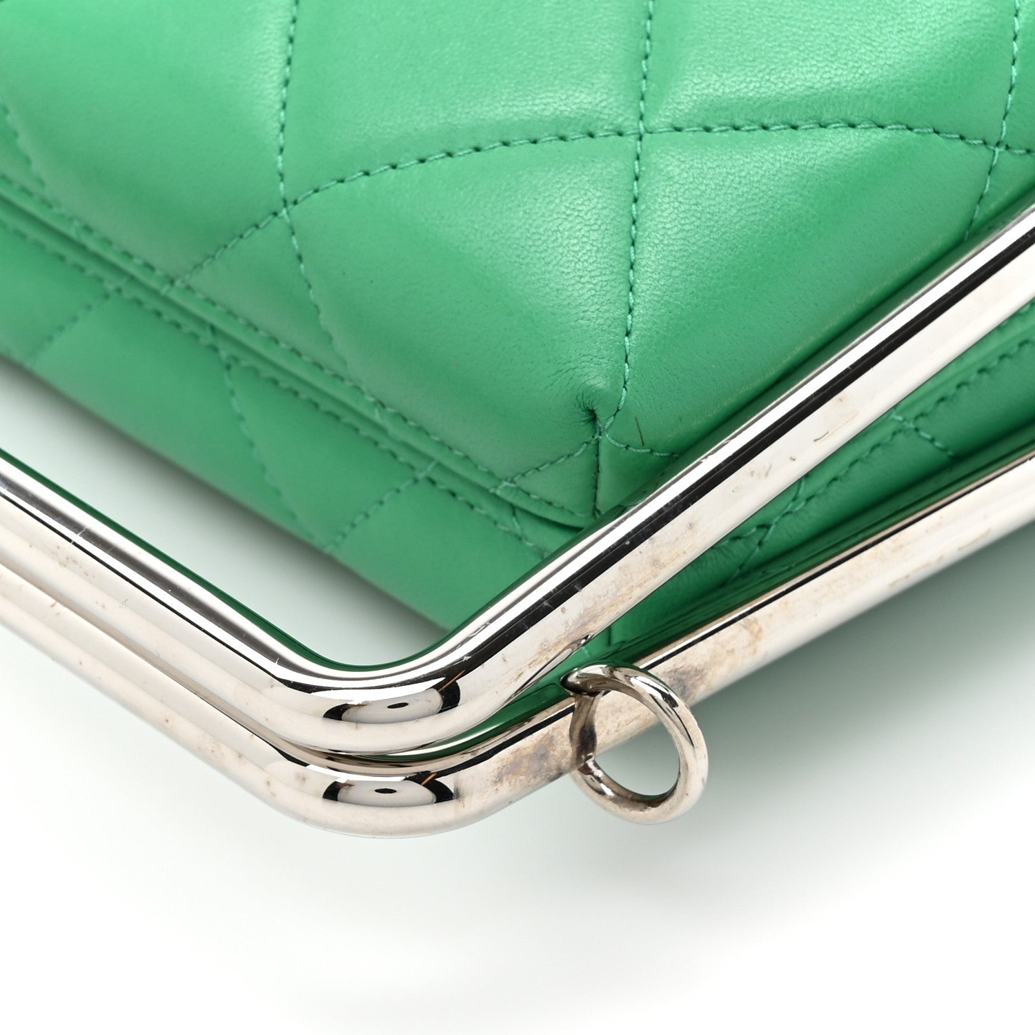 Chanel Quilted Lambskin Metal Bar Clutch Bag Green 11 of 12