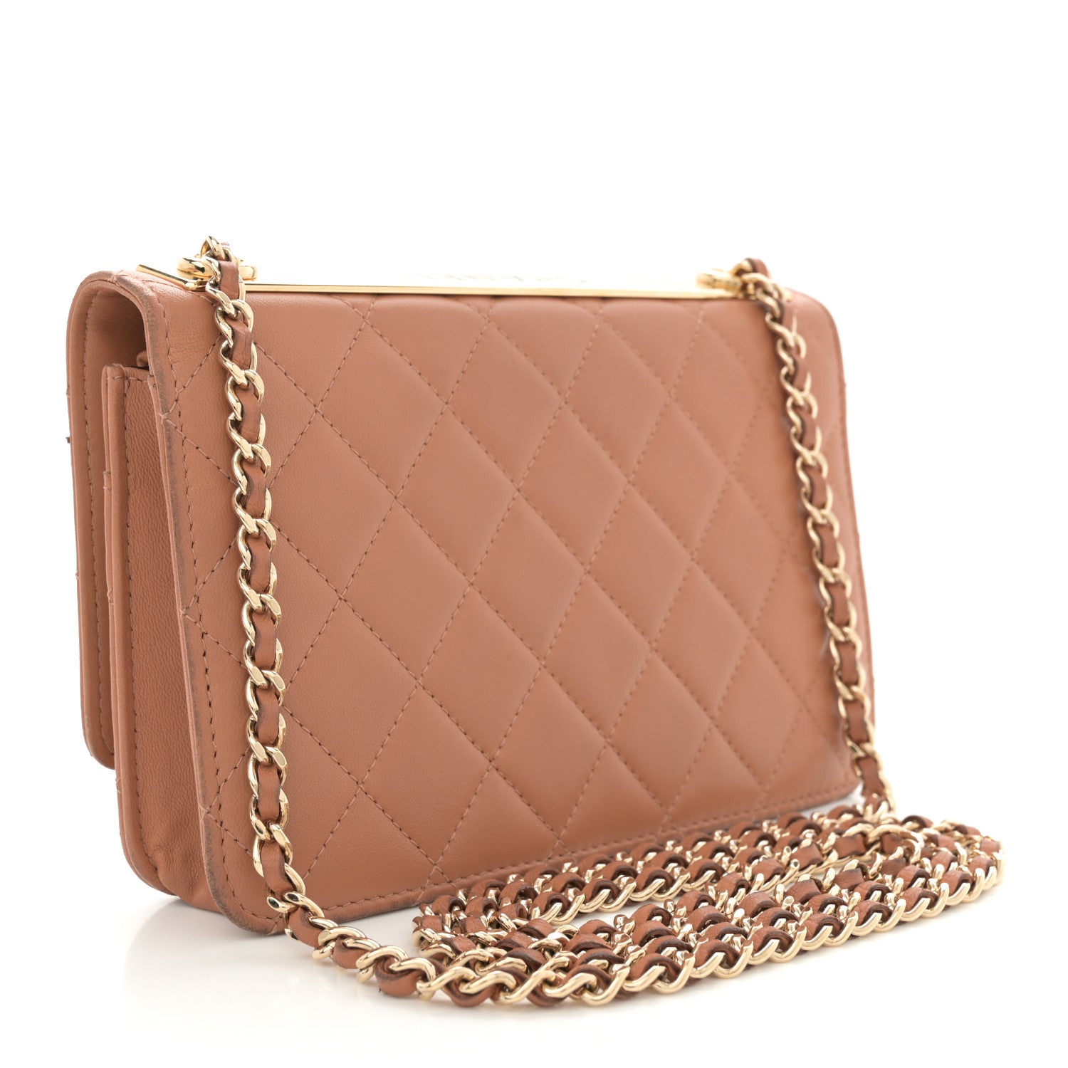 Chanel Lambskin Quilted Trendy CC Wallet On Chain WOC Camel 3 of 15
