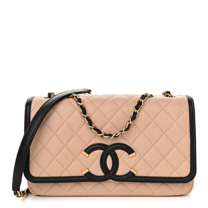 Chanel Caviar Quilted Medium CC Filigree Flap Beige Black 1 of 13