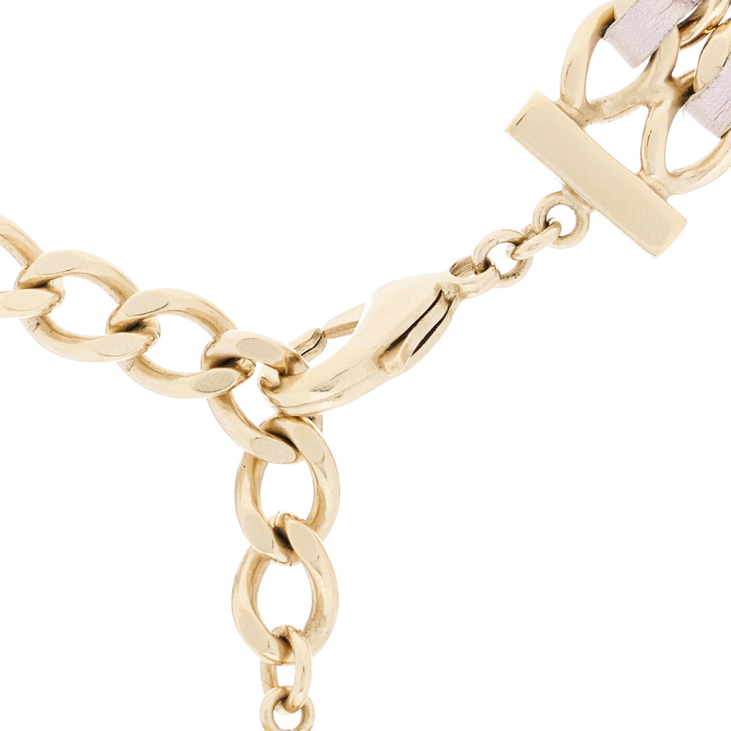 Metal Lambskin Lock Necklace Iridescent Pink