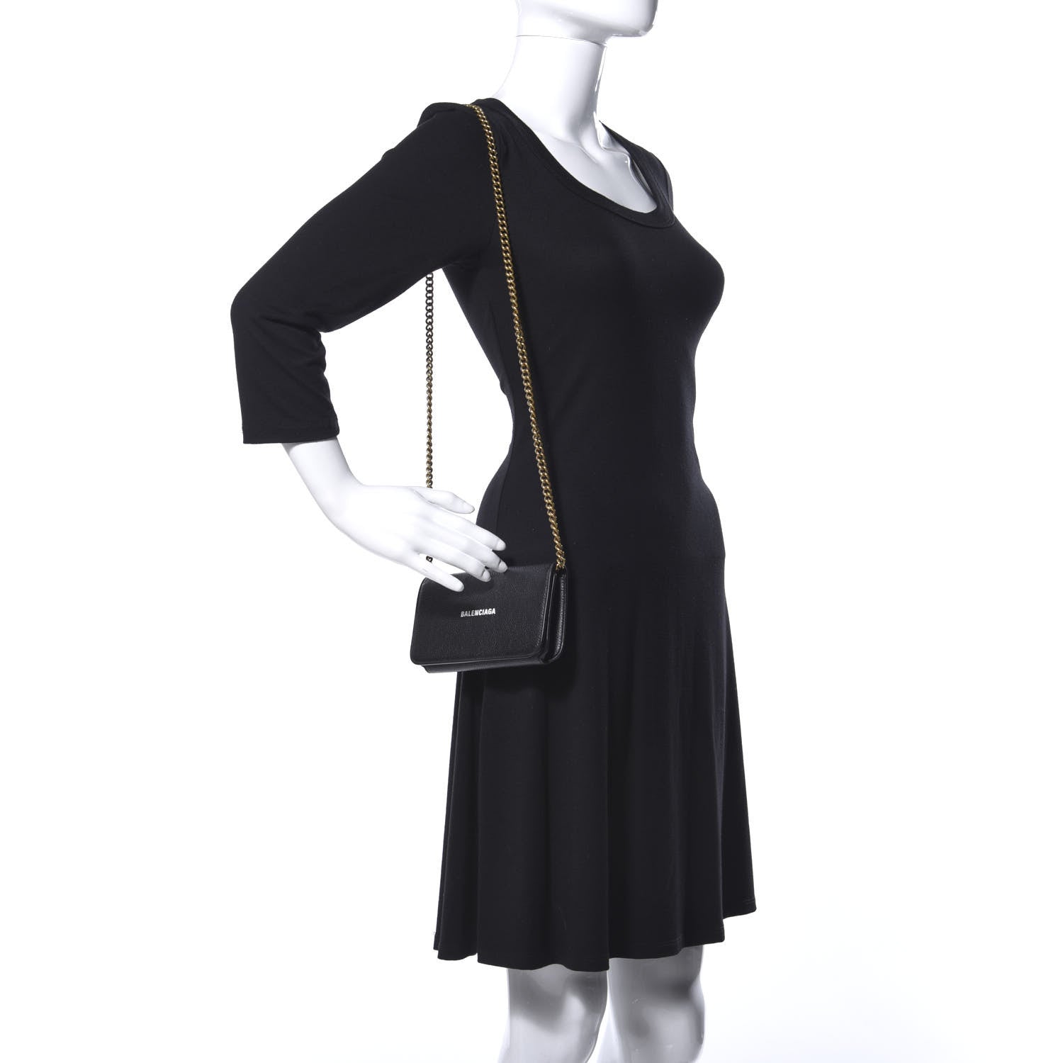 Balenciaga Grained Calfskin Logo Cash Phone Holder Wallet On Chain Black White 2 of 11