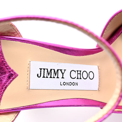 Jimmy Choo Metallic Nappa Raffia Sacaria 120 Ankle Strap Platform Sandals 36 Fuchsia Natural 8 of 9