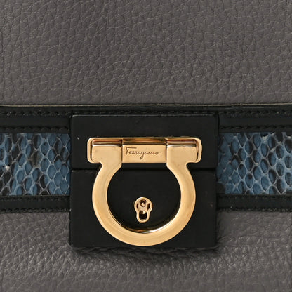 Salvatore Ferragamo Pebbled Calfskin Watersnake Patchwork Aileen Bag Grey Blue Black 9 of 9