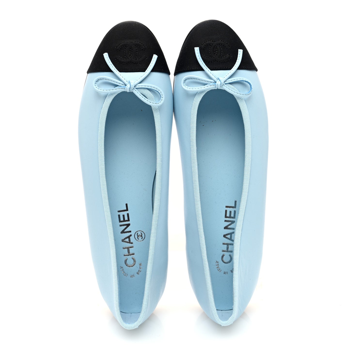 Lambskin Cap Toe CC Ballerina Flats 38.5 Light Blue Black