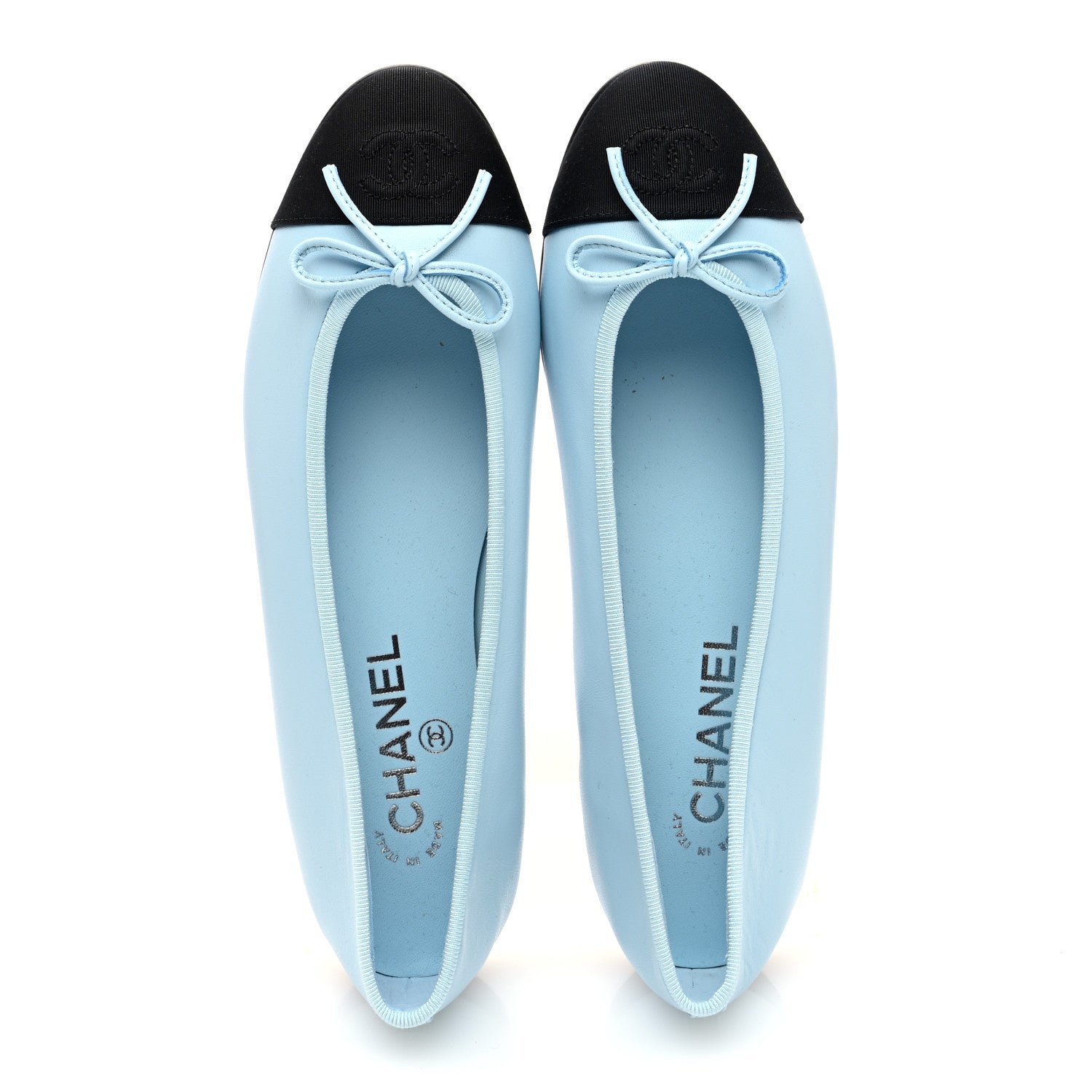 Chanel Lambskin Cap Toe CC Ballerina Flats 38.5 Light Blue Black 5 of 10