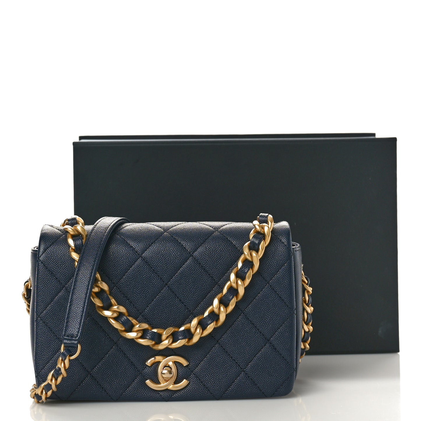 Caviar Quilted Small Fashion Therapy Flap Bag Navy Blue